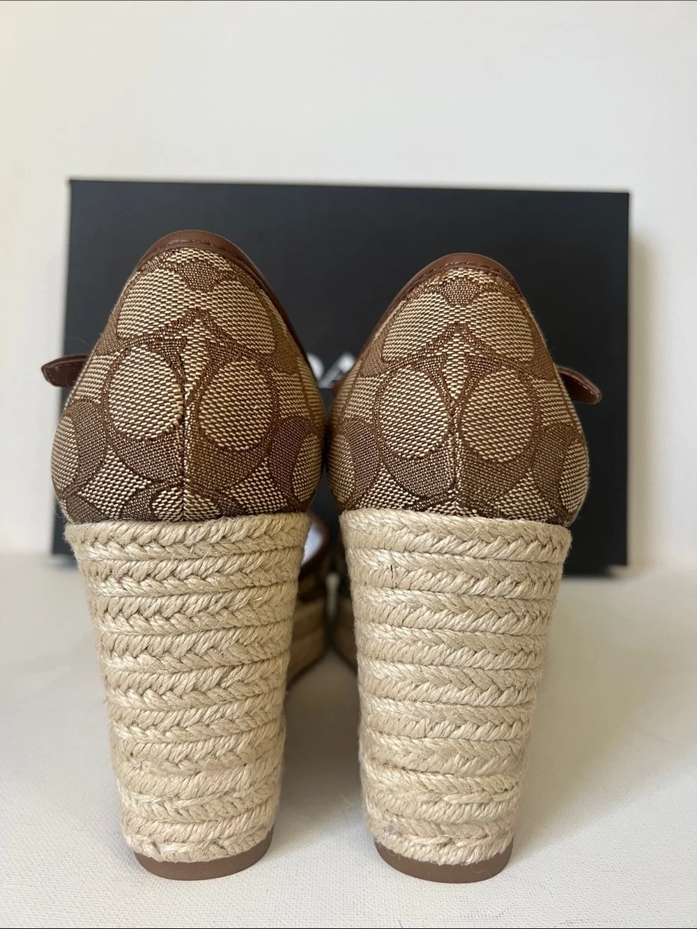 NWT Coach Tan Signature Canvas Espadrille Wedge Sandals
